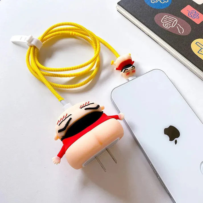 Iphone Charger Case Cover - Shinchan - 4 Piece Set (With Wire Protector)