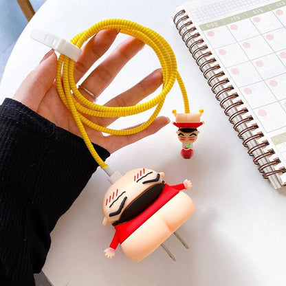 Iphone Charger Case Cover - Shinchan - 4 Piece Set (With Wire Protector)