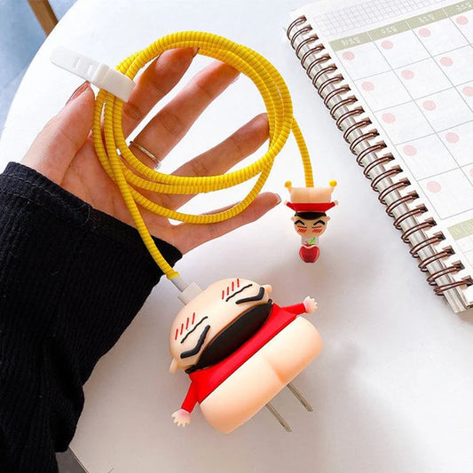 Iphone Charger Case Cover - Shinchan - 4 Piece Set (With Wire Protector)