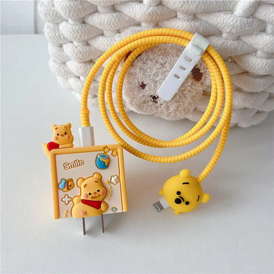 Iphone Charger Case Cover - Losto Bear - 4 Piece Set (With Wire Protector)