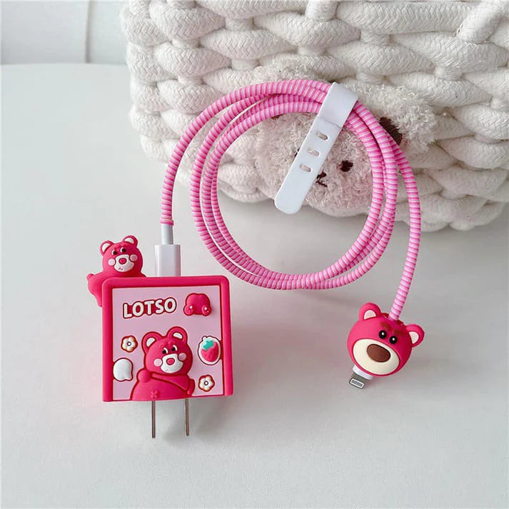 Iphone Charger Case Cover - Losto Bear - 4 Piece Set (With Wire Protector)