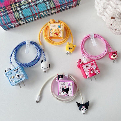 Iphone Charger Case Cover - Losto Bear - 4 Piece Set (With Wire Protector)