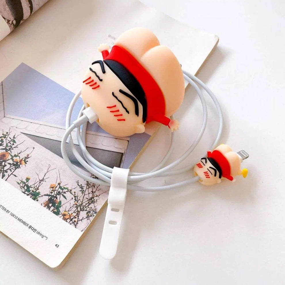 Iphone Charger Case Cover - Shinchan - 4 Piece Set (With Wire Protector)