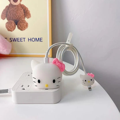Iphone Charger Case Cover - Cute  Kitten - 4 Piece Set (With Wire Protector)