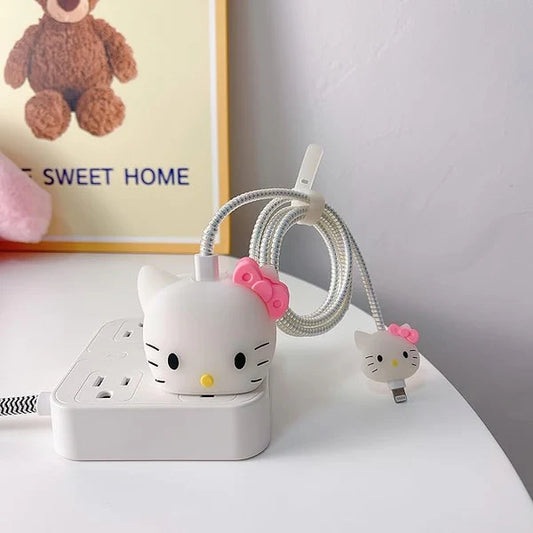 Iphone Charger Case Cover - Cute  Kitten - 4 Piece Set (With Wire Protector)