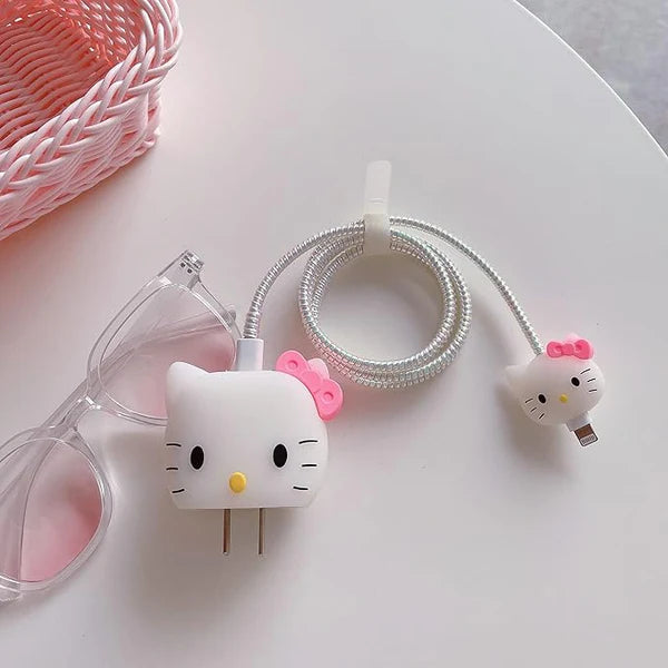 Iphone Charger Case Cover - Cute  Kitten - 4 Piece Set (With Wire Protector)