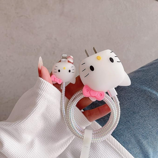 Iphone Charger Case Cover - Cute  Kitten - 4 Piece Set (With Wire Protector)